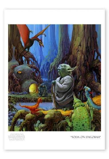 Fine-art giclée print featuring Yoda on Dagobah from Star Wars: The Empire Strikes Back, with a numbered edition and size indication.