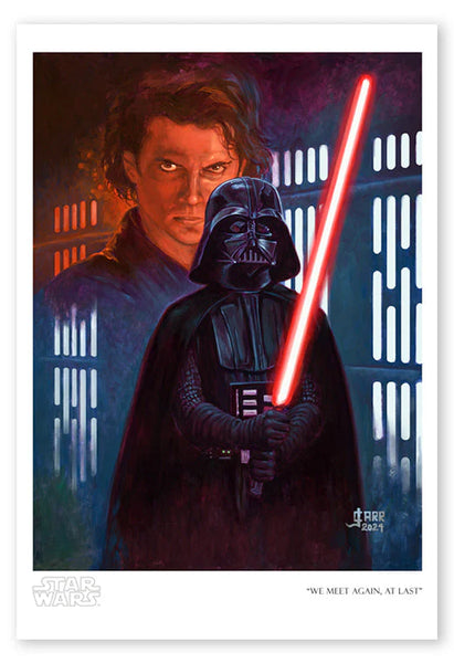 Darth Vader with his red lightsaber with the ghost of anakin skywalker behind him 