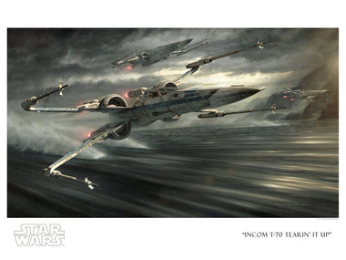 Star Wars The Force Awakens - Incom T-70 Tearin It Up by Jerry Vanderstelt; litograph edition art on paper